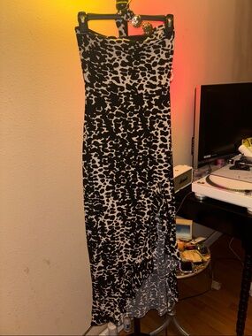 Lovely Day Black and White Animal Print High-Low Strapless Dress